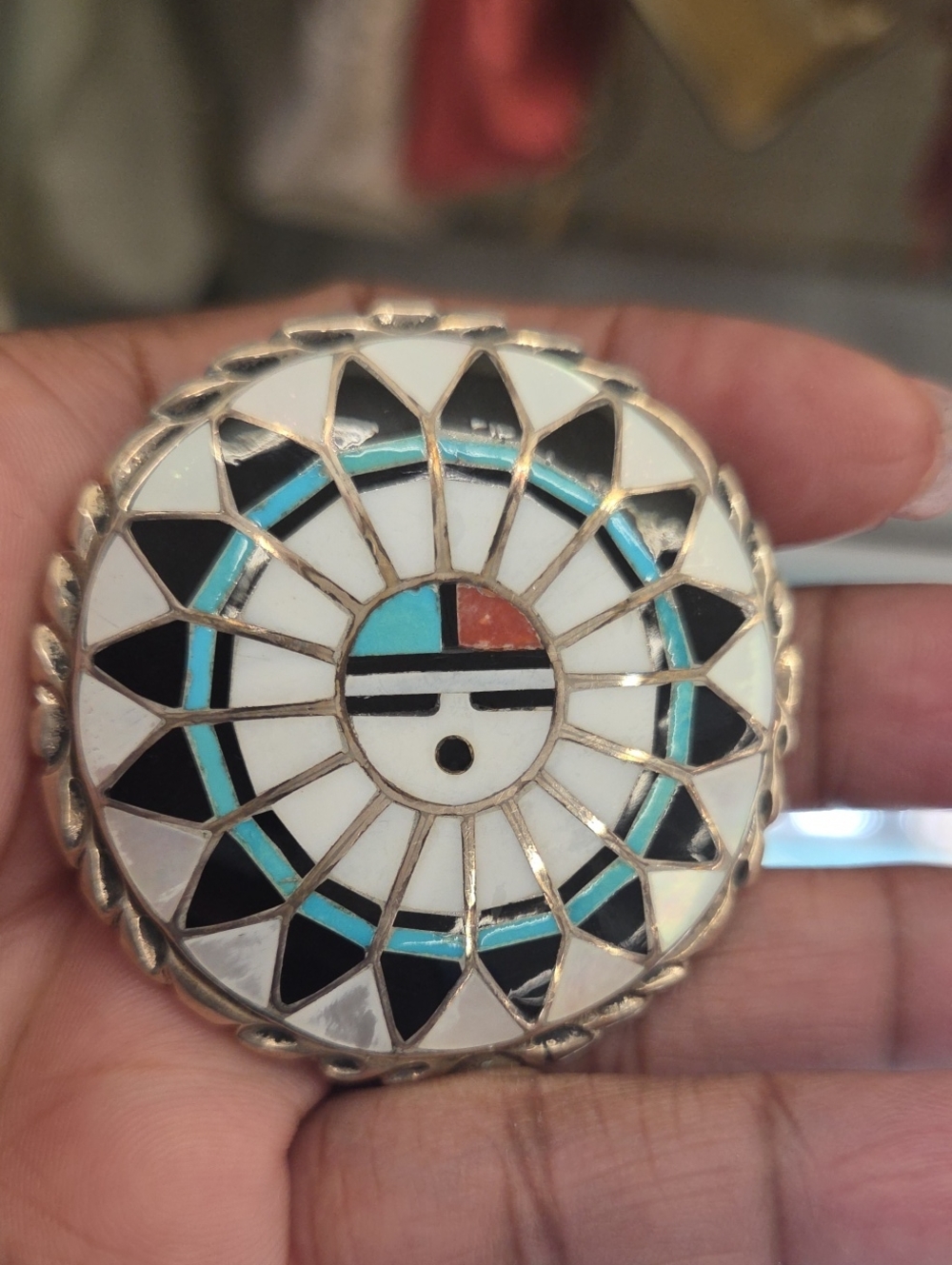 Signed Ralph & Lillie Kallestewa - Zuni Sunface Inlay  BROOCH & PENDANT